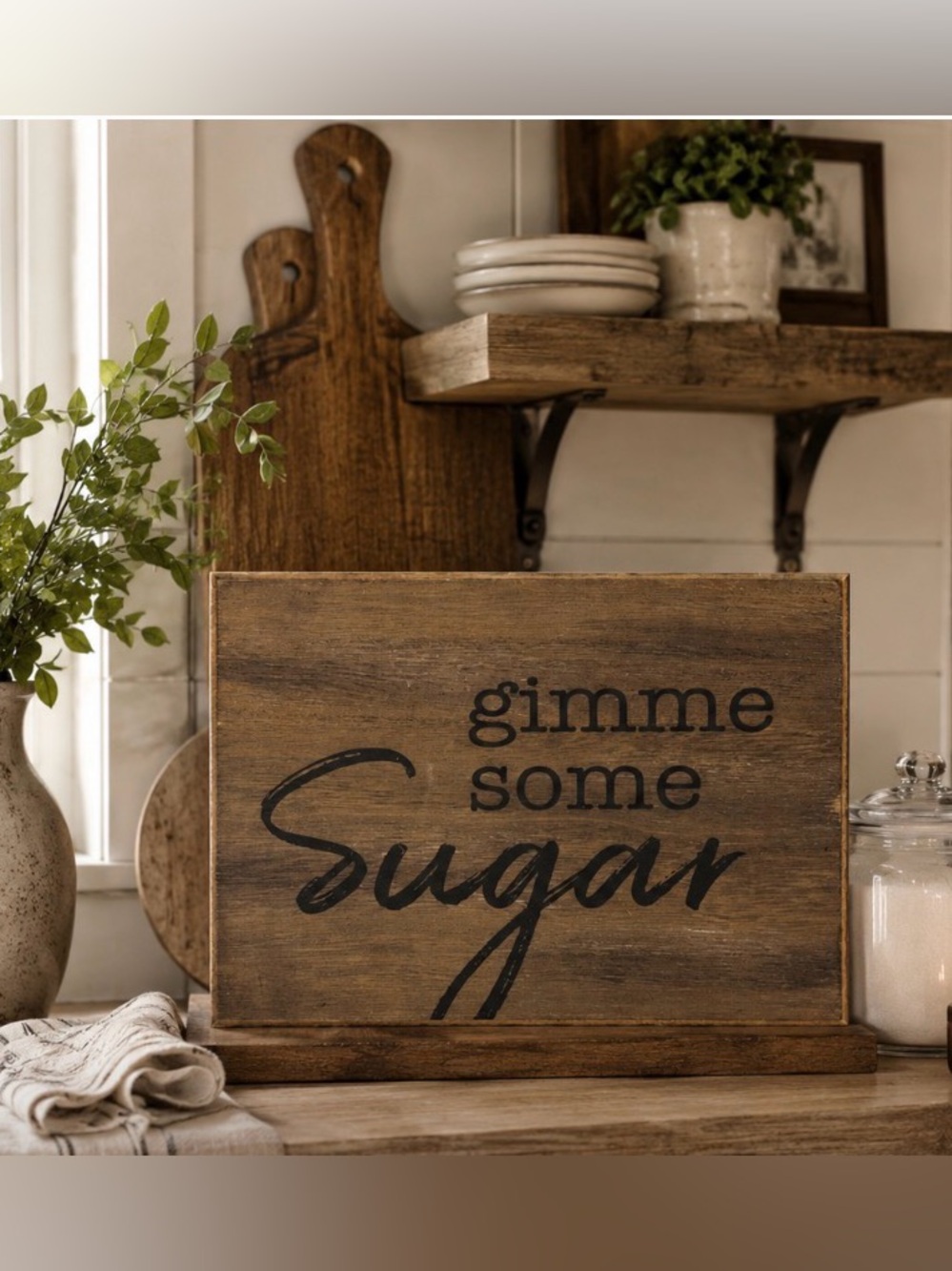 Rustic 'gimme some Sugar' Wood Wall Sign - Black on Brown